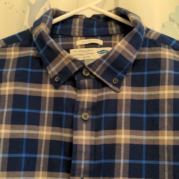 Old Navy Blue + Grey Slim Fit The Oxford Shirt Sz XL - Picture 3 of 9
